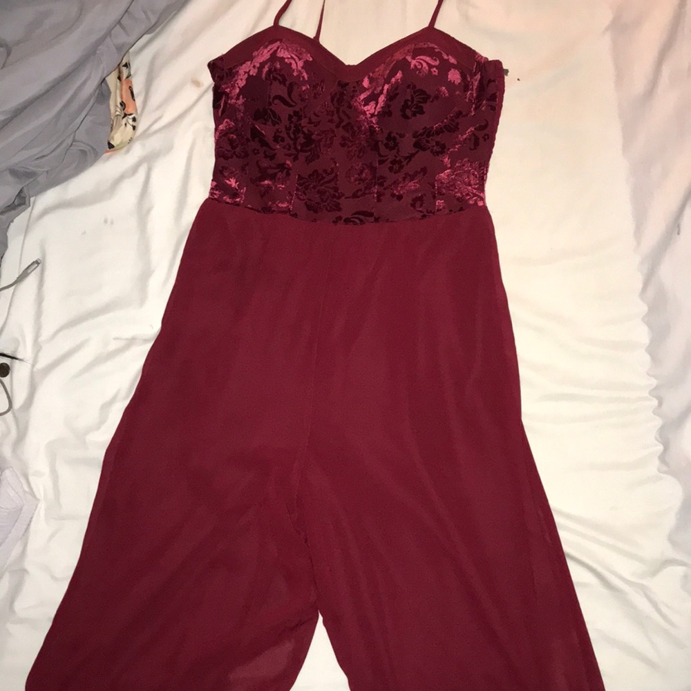 maroon jumpsuit